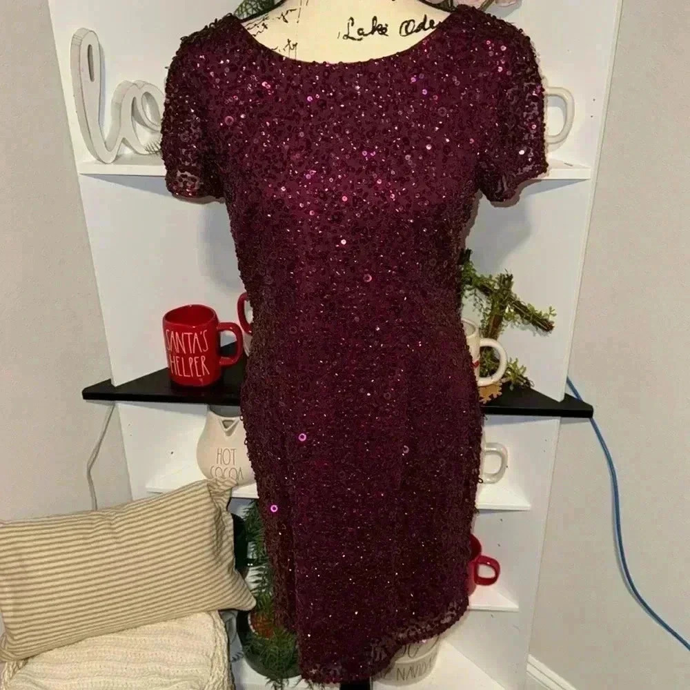 ADRIANNA PAPELL Sequin Purple Pencil Dress